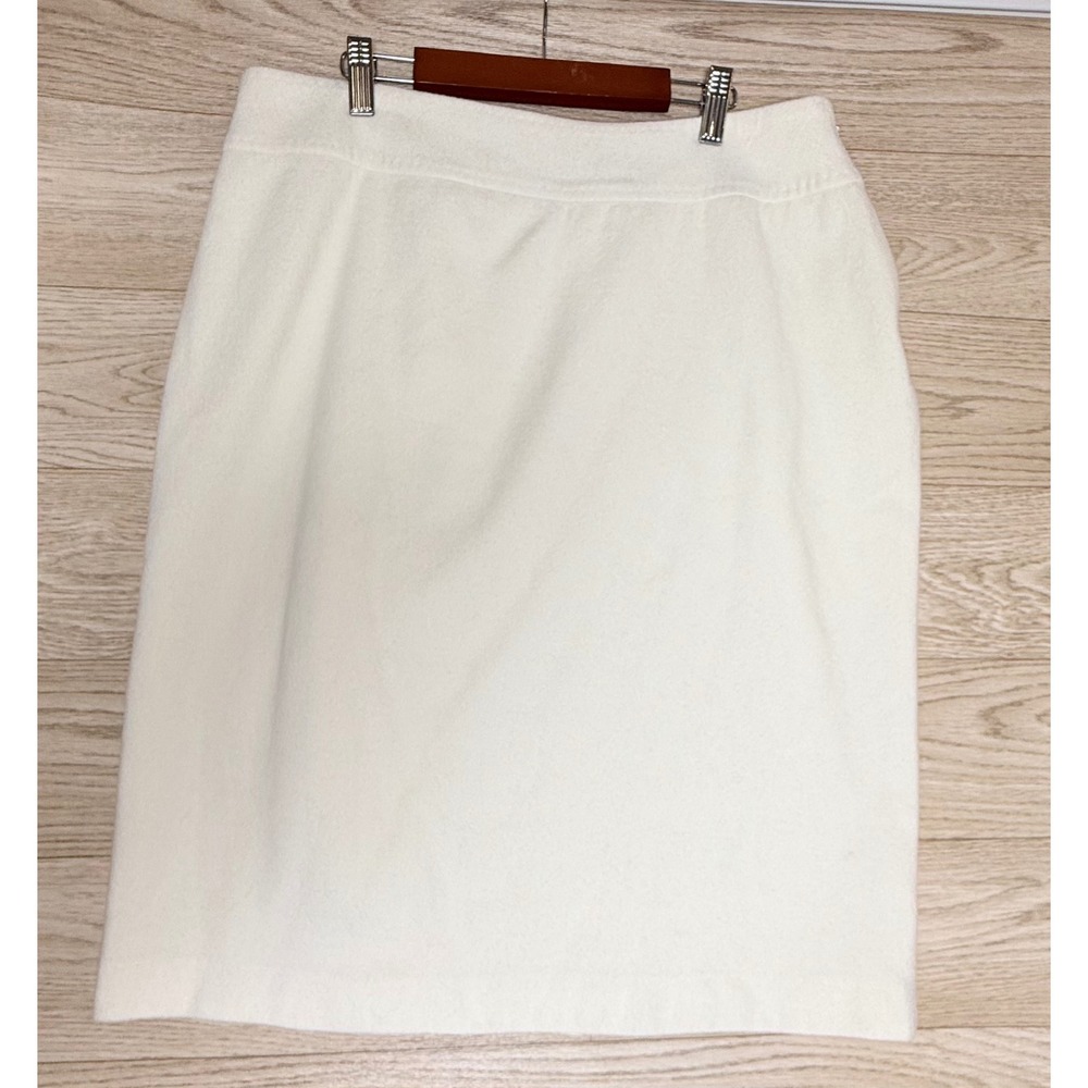 Brooks Brothers Wool Angora Pencil Skirt White Cream Minimalist 14 Made in Italy
